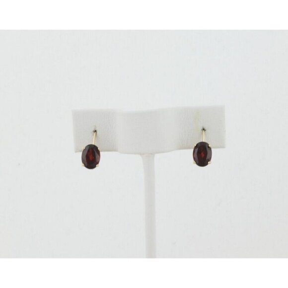 10k Yellow Gold Natural Garnet Earrings Dangle Drop - Picture 3 of 8